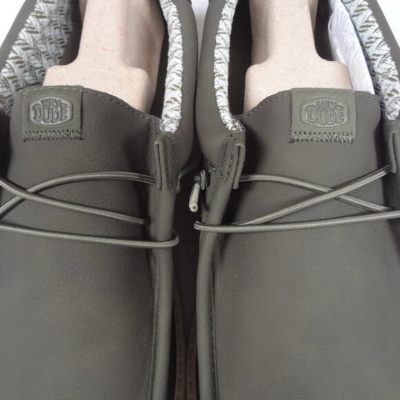 NWT Hey Dude Men\'s Wally Classic Shoes Olive Green Leather Mens Shoes Size 15 main image 5